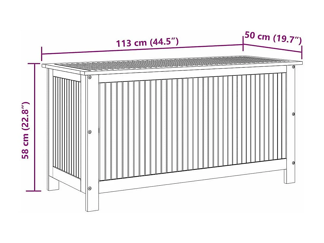 Boîte de rangement de jardin 113x50x58 cm Bois d'acacia solide
