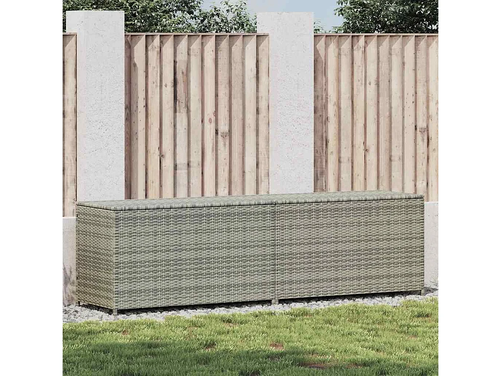 Boîte de rangement de jardin résine tressée 200x50x60 cm gris
