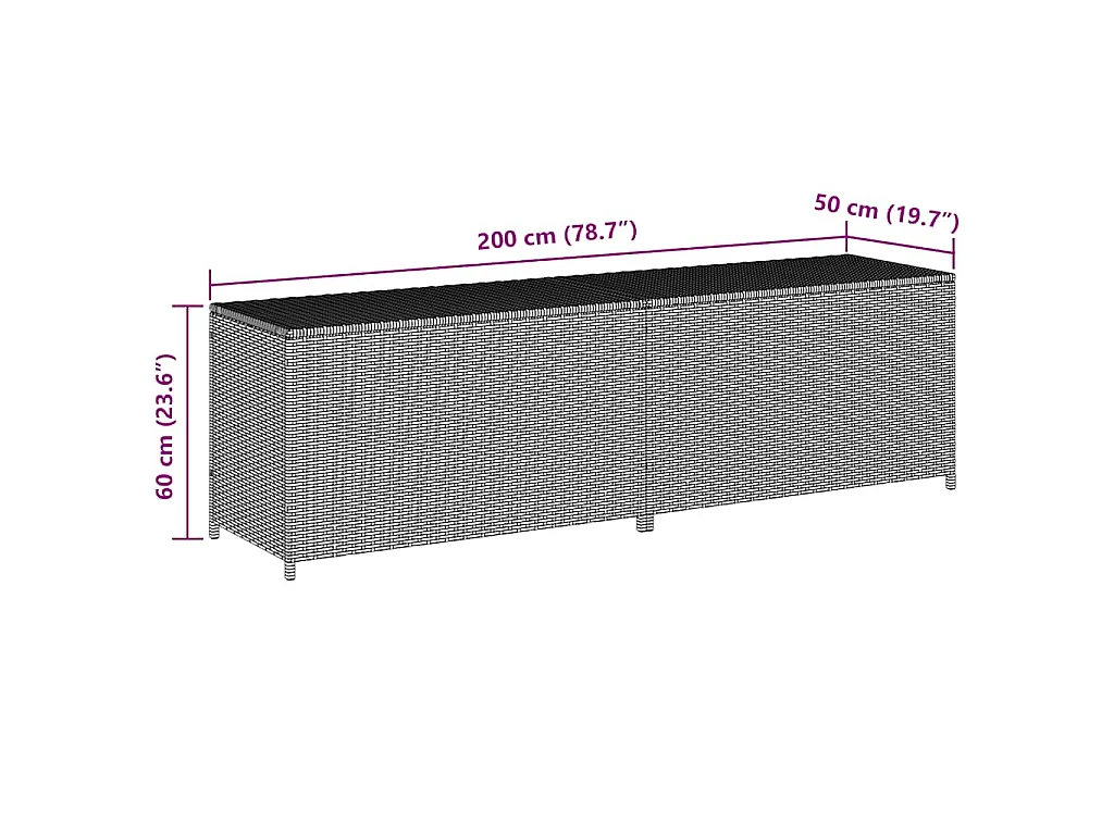 Tuinbox 200x50x60 cm poly rattan grijs