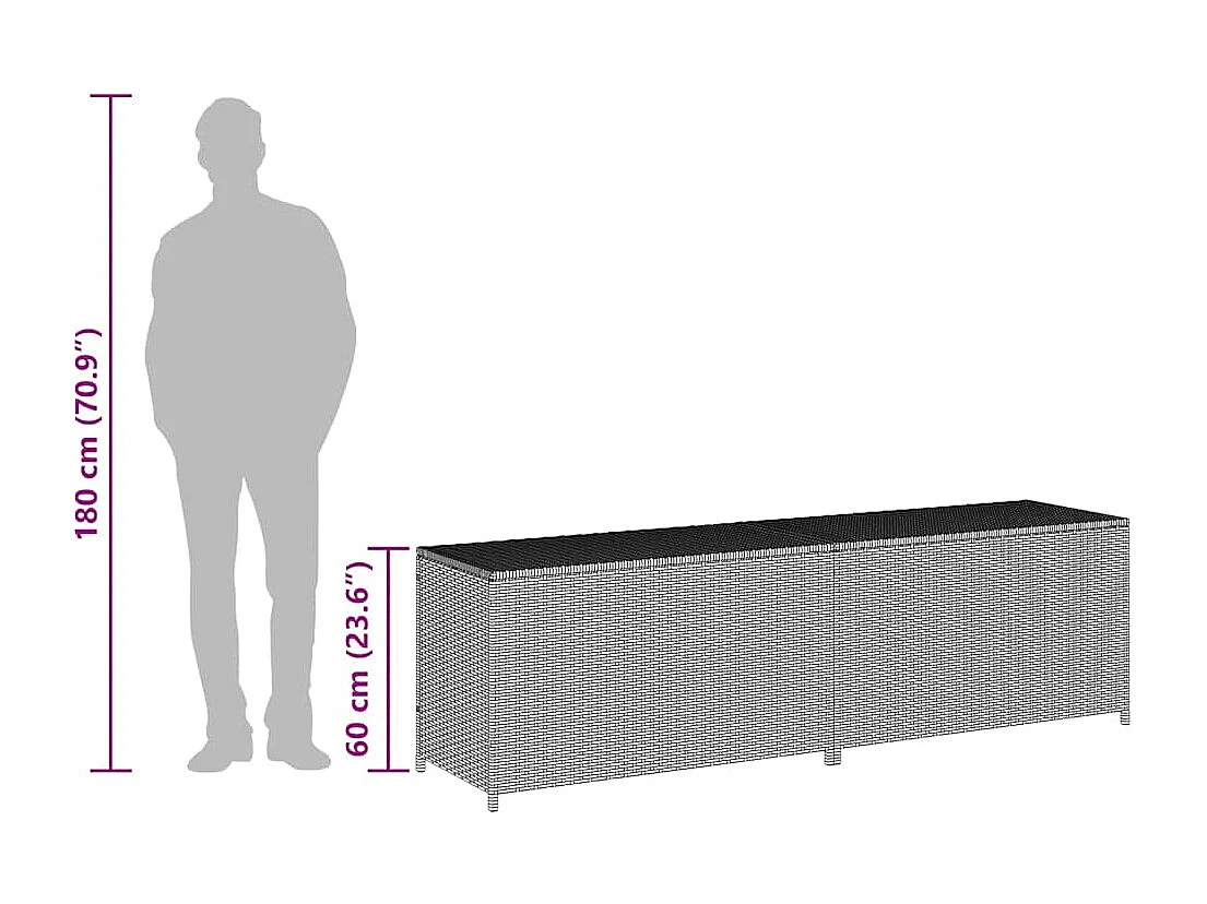 Tuinbox 200x50x60 cm poly rattan grijs