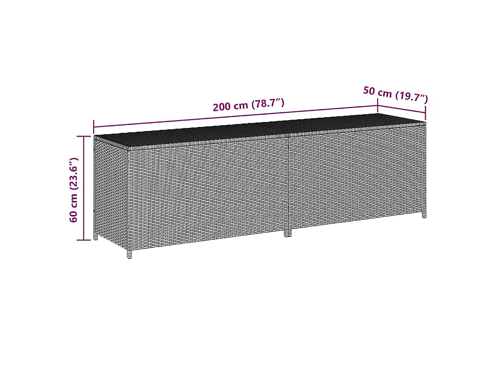 Gartenbox Poly Rattan 200x50x60 cm Grau