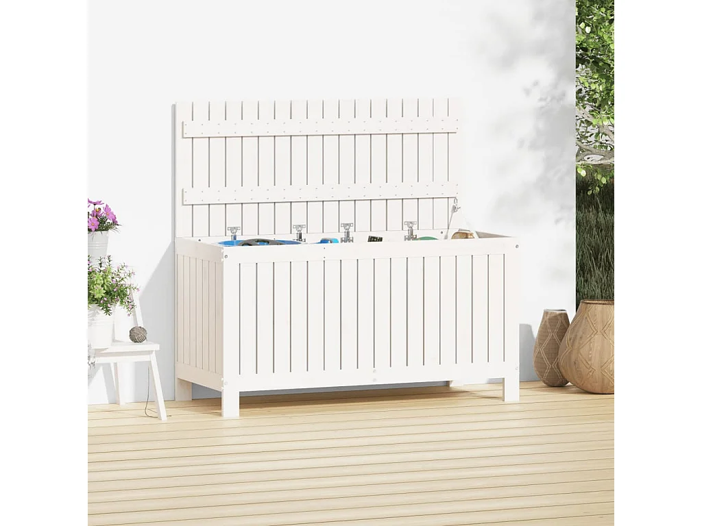 Caixa de arrumação jardim 115x49x60 cm pinho maciço branco