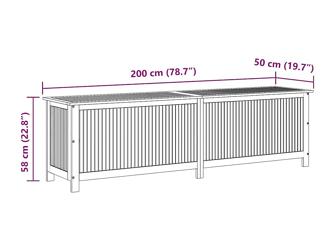 Boîte de rangement de jardin 200x50x58 cm Bois d'acacia solide