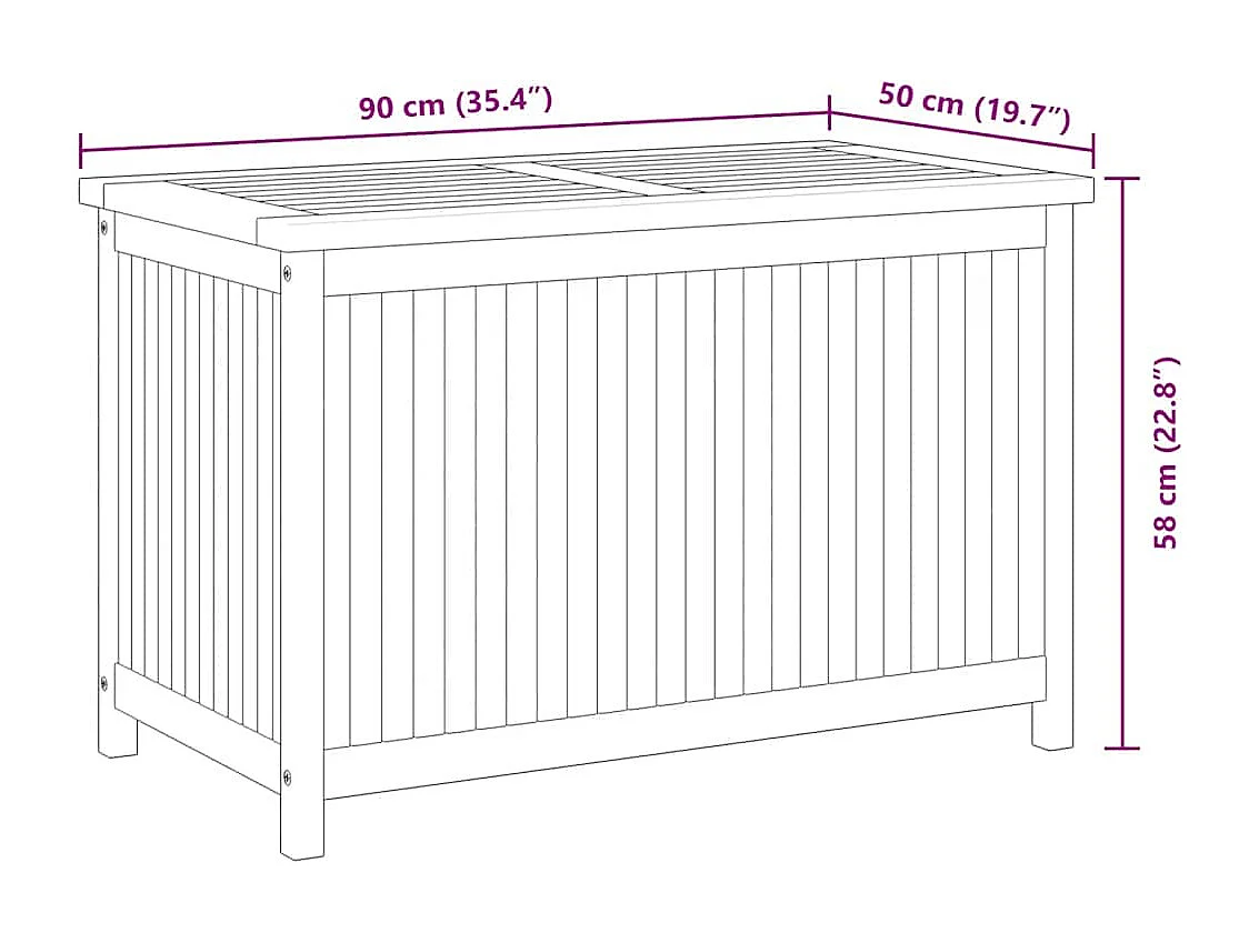 Caixa arrumação para jardim 90x50x58 cm madeira de teca maciça