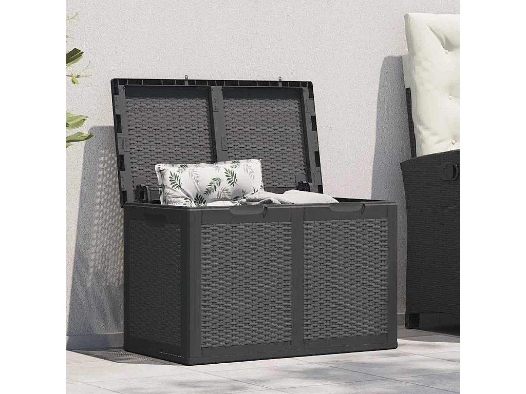 Caixa de arrumação para jardim 180 L vime PP preto