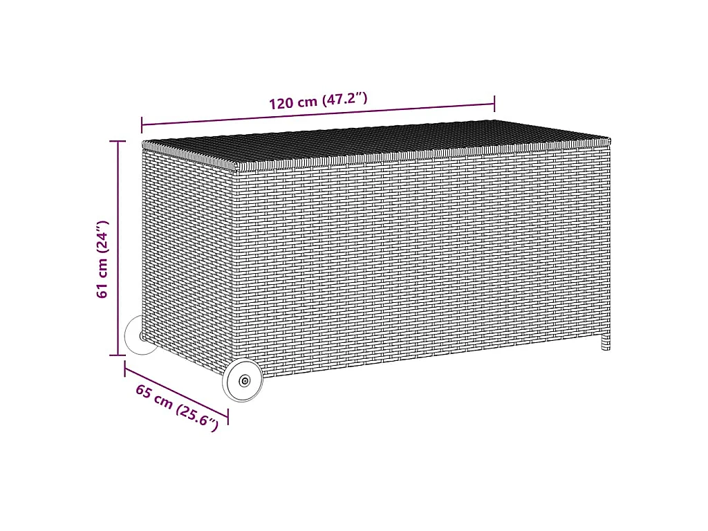 Boîte de rangement de jardin gris clair 120x65x61 cm rotin