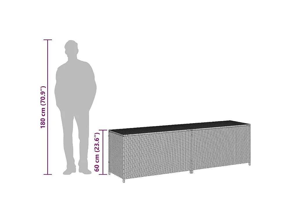 Boîte de rangement de jardin résine tressée 200x50x60 cm noir