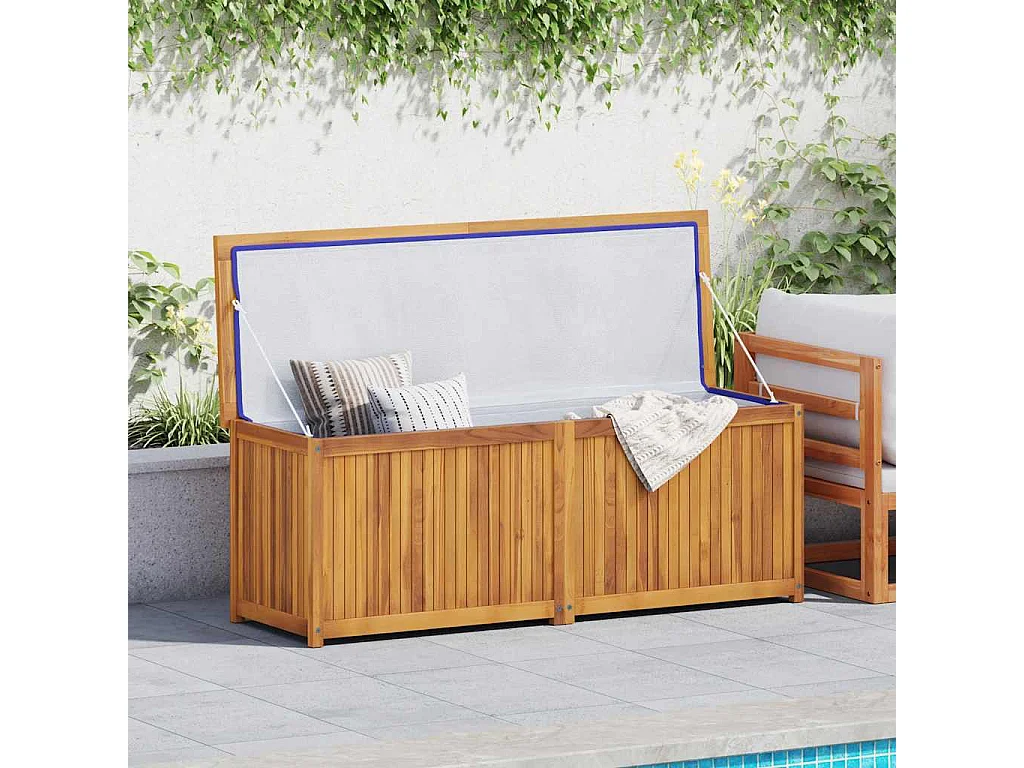 Baúl de jardín madera maciza de teca 150x50x55 cm