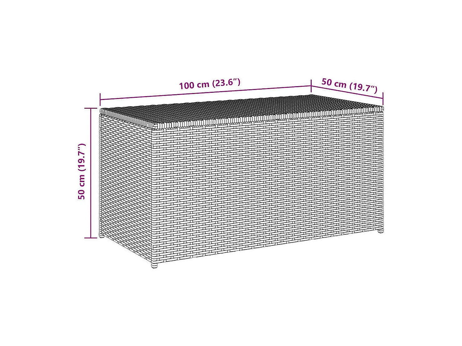 Boîte de rangement de jardin résine tressée 100x50x50 cm noir