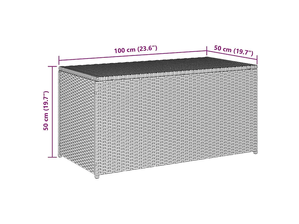 Caixa de arrumação para jardim 100x50x50 cm vime PE preto