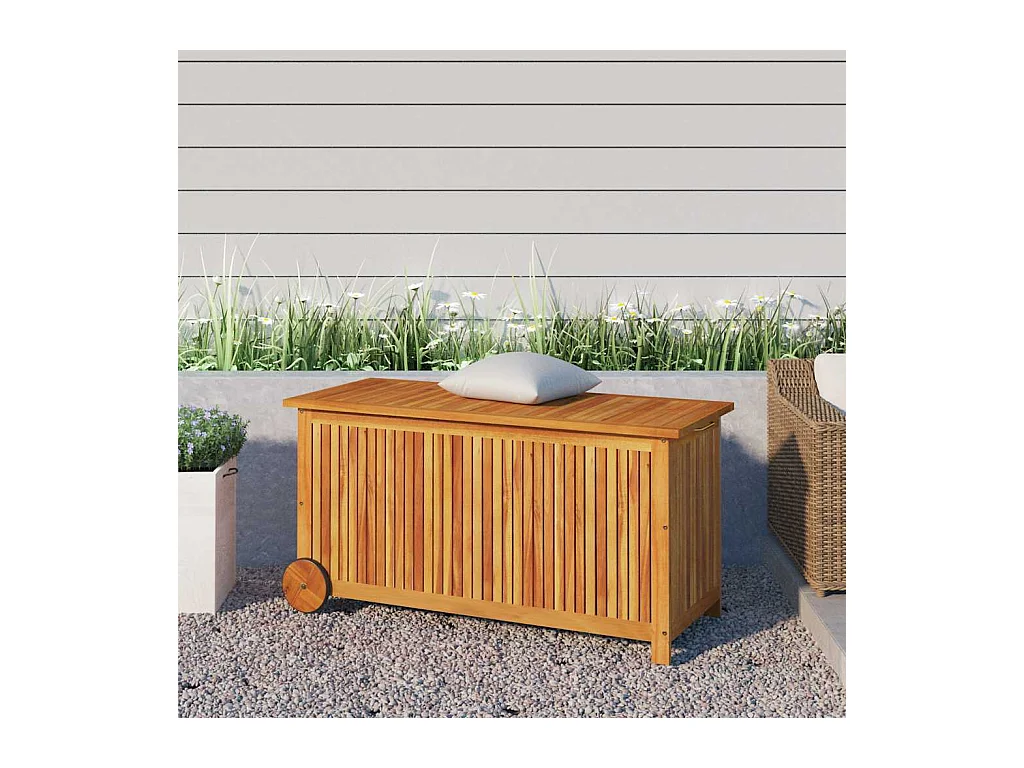 Boîte de rangement de jardin avec roues 113x50x58cm Bois acacia