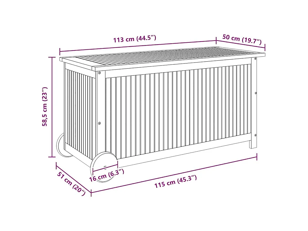 Contenitore Giardino con Ruote 113x50x58 Legno Massello Acacia