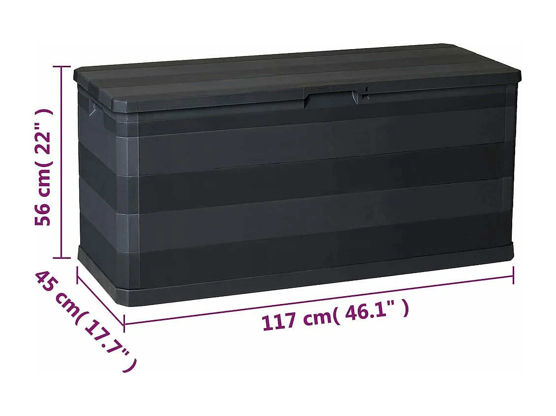 Caixa de arrumação para jardim 117x45x56 cm preto