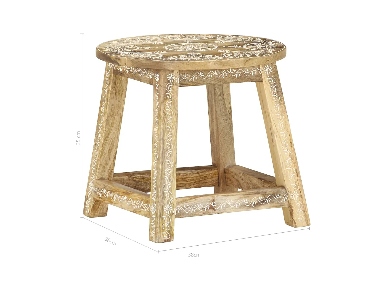 Kruk handgeschilderd 38x38x35 cm massief mangohout