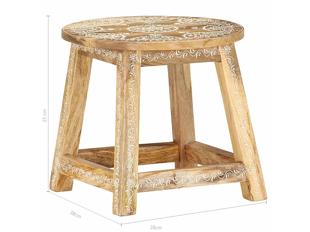 Tabouret peint à la main 38x38x35 cm Bois de manguier solide