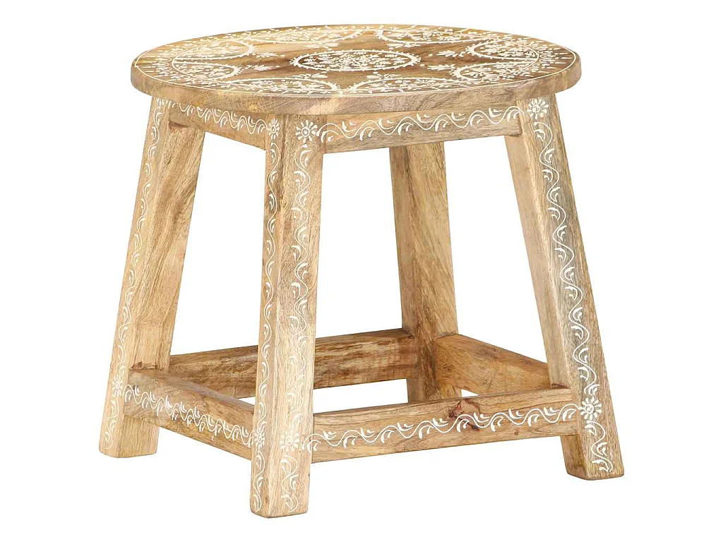 Tabouret peint à la main 38x38x35 cm Bois de manguier solide