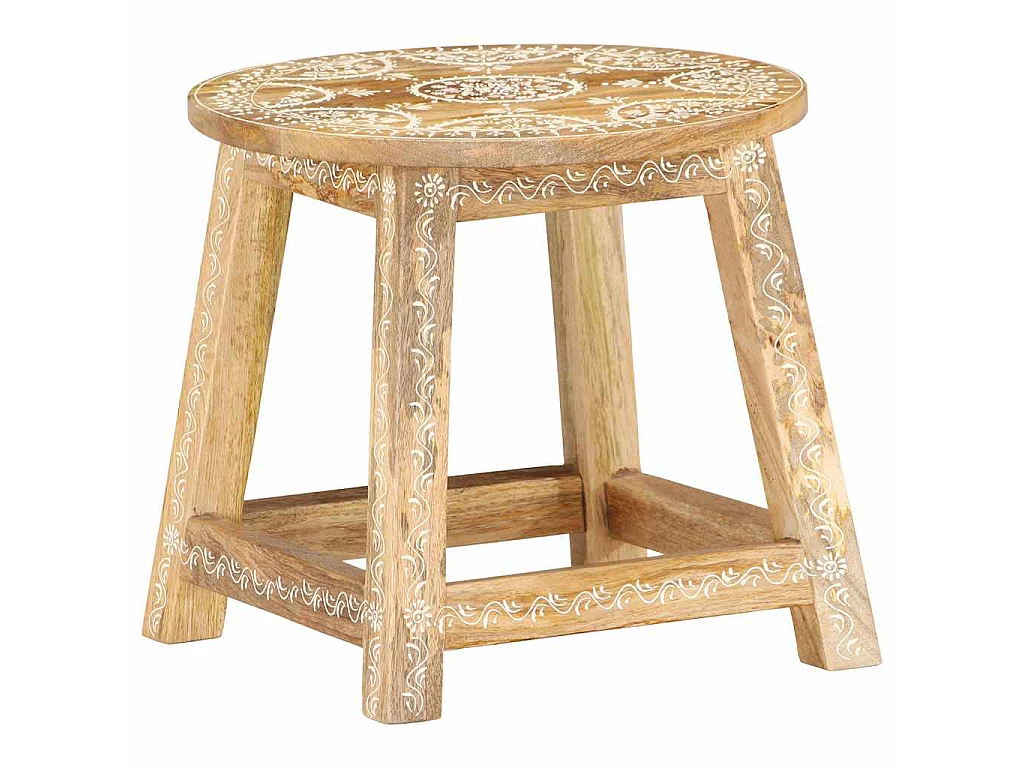 Tabouret peint à la main 38x38x35 cm Bois de manguier solide