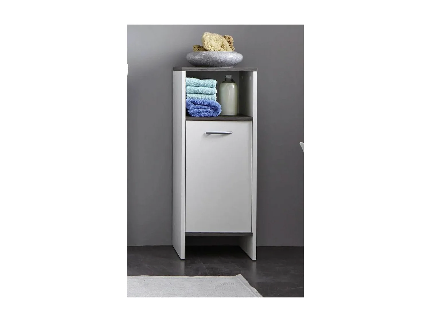 Armoire sur sol de bain SanDiego blanc et argenté fumé