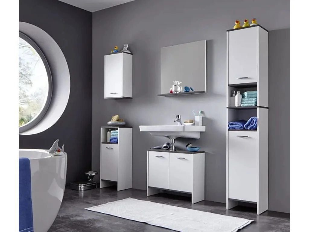 Armoire sur sol de bain SanDiego blanc et argenté fumé