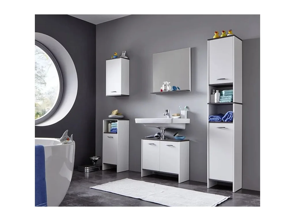 Armoire sur sol de bain SanDiego blanc et argenté fumé