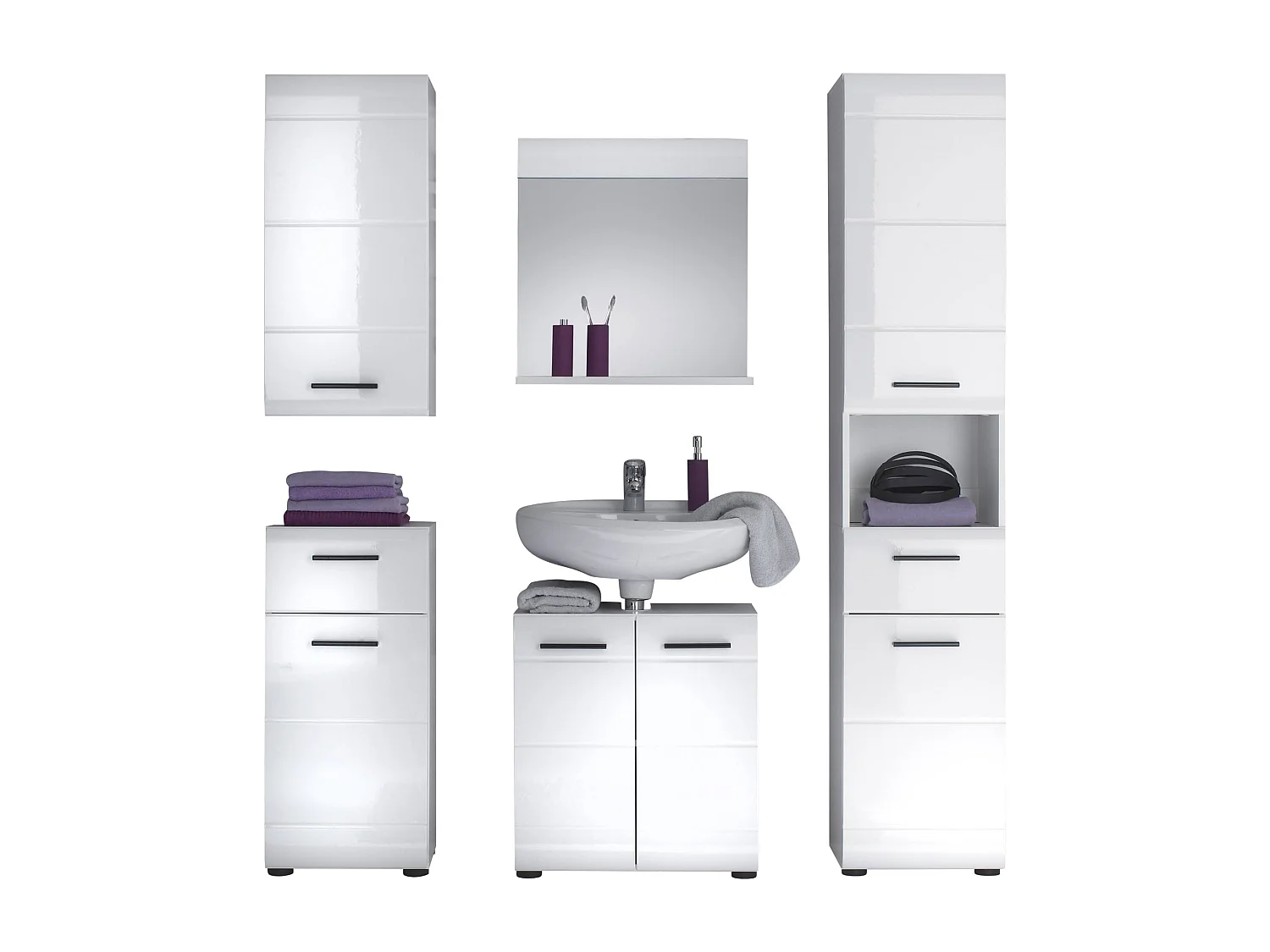 Badkameropberger 1 deur 1 lade in glanzend wit melamine Kinzo