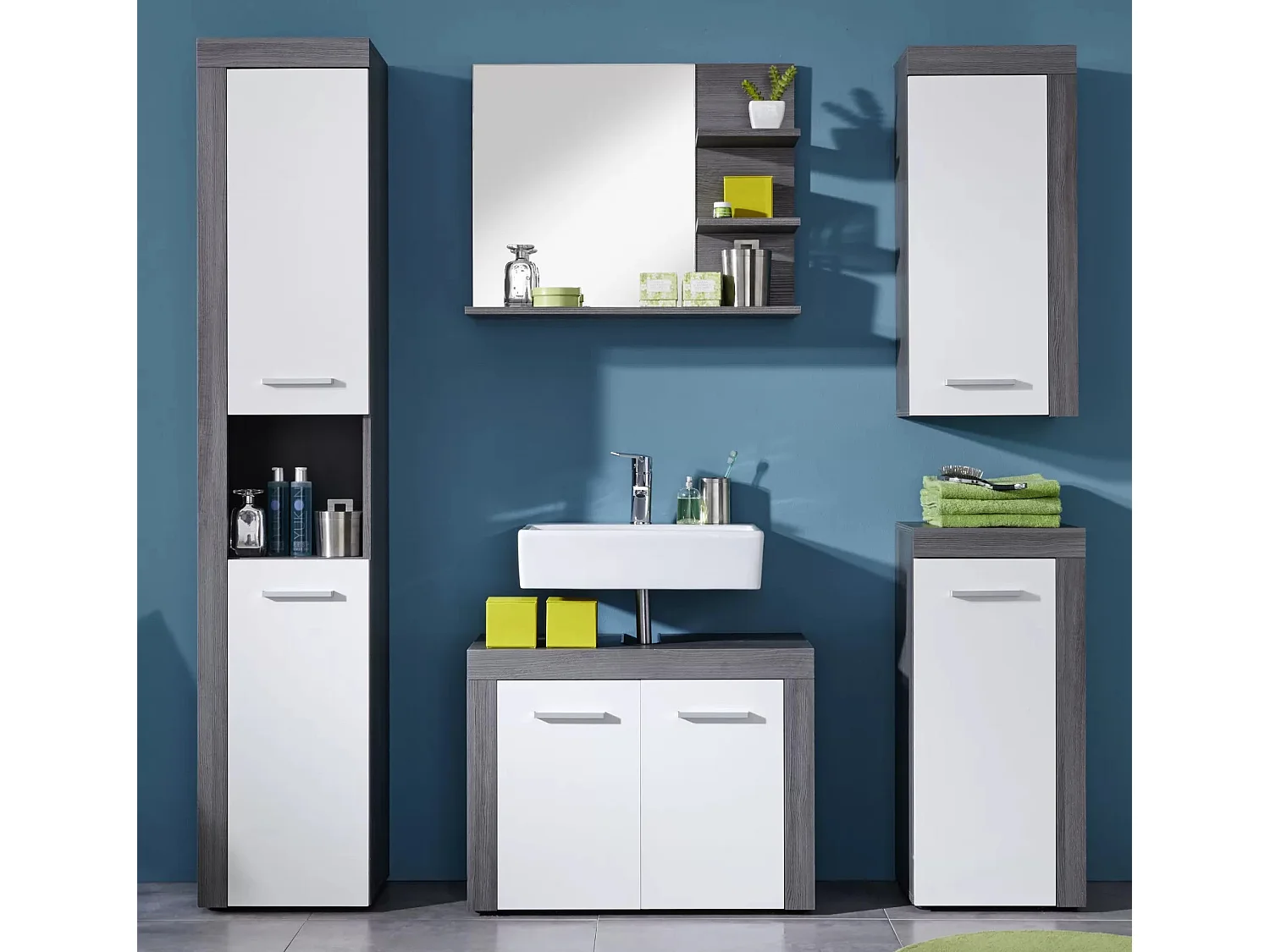 Armoire murale de rangement Miami blanc et argenté fumé