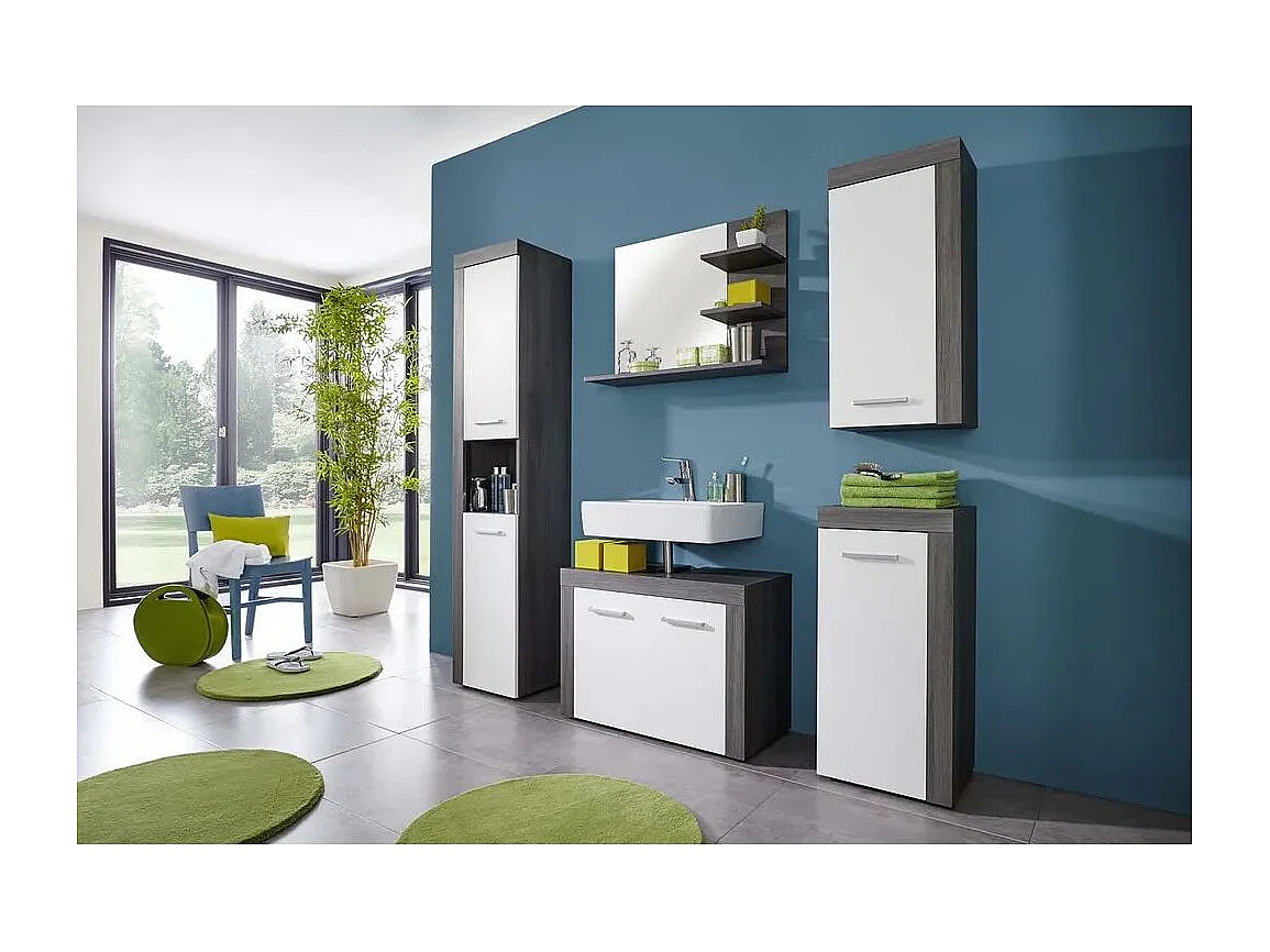 Armoire murale de rangement Miami blanc et argenté fumé