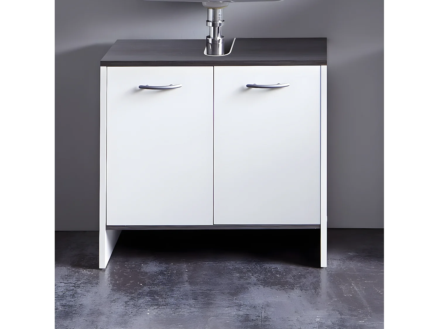 Meuble de vasque et 2 portes SanDiego Blanc et argenté fumé