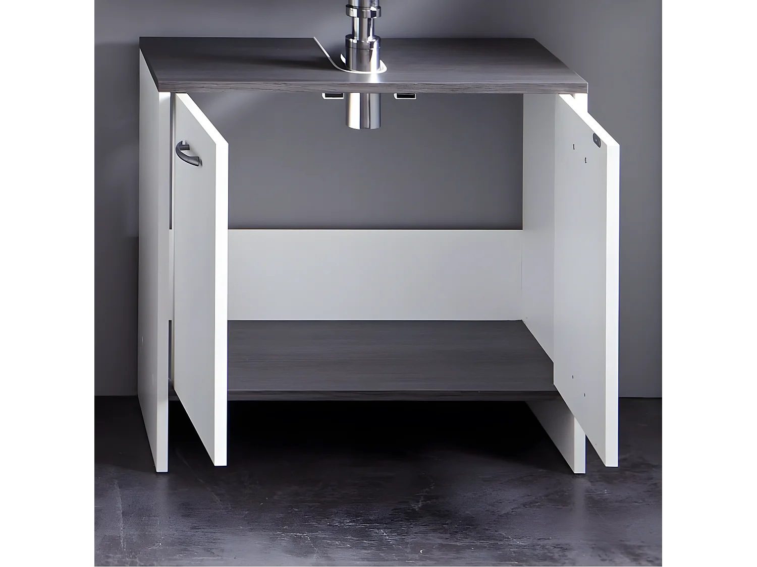 Meuble de vasque et 2 portes SanDiego Blanc et argenté fumé