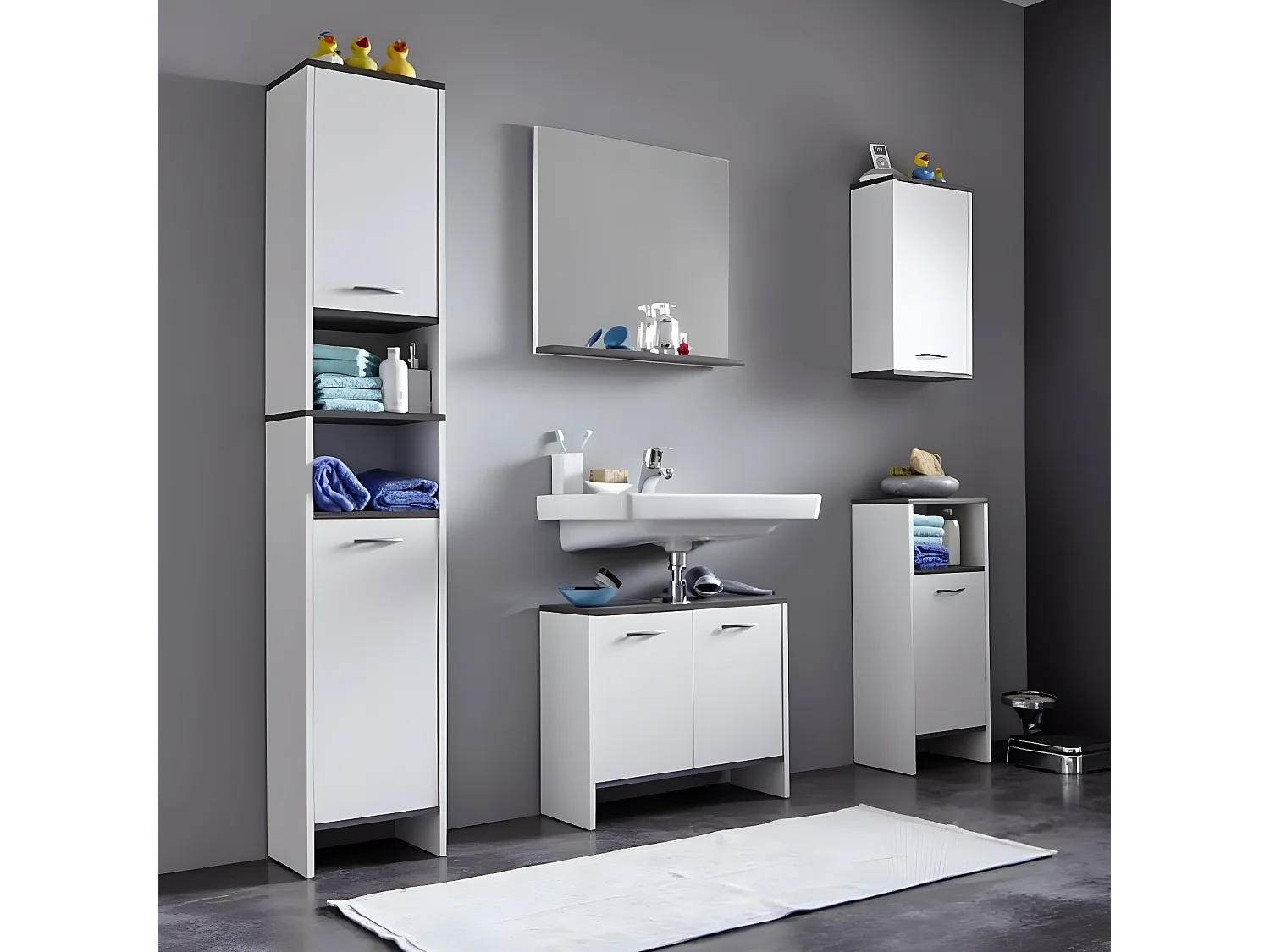 Meuble de vasque et 2 portes SanDiego Blanc et argenté fumé