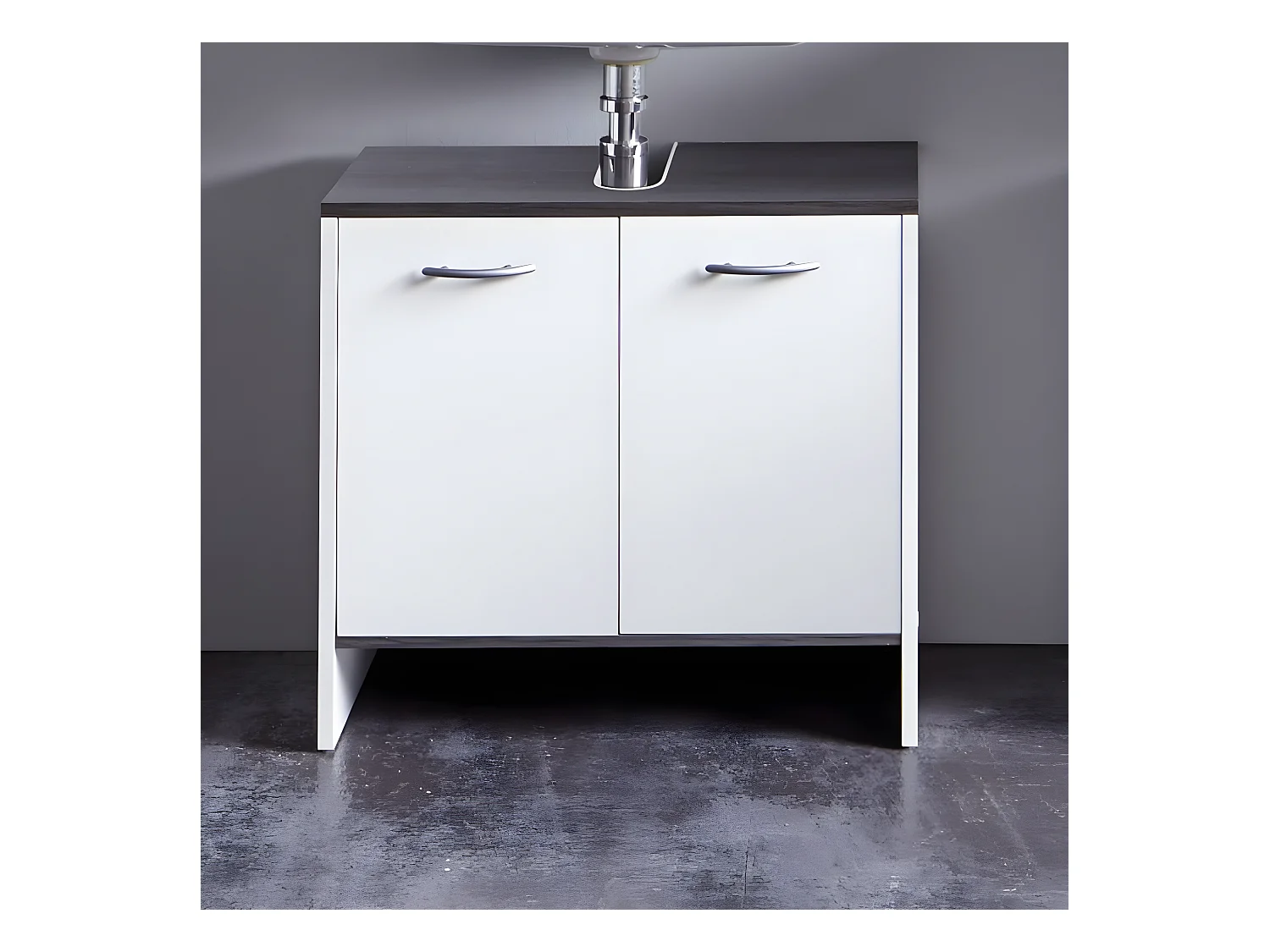 Meuble de vasque et 2 portes SanDiego Blanc et argenté fumé