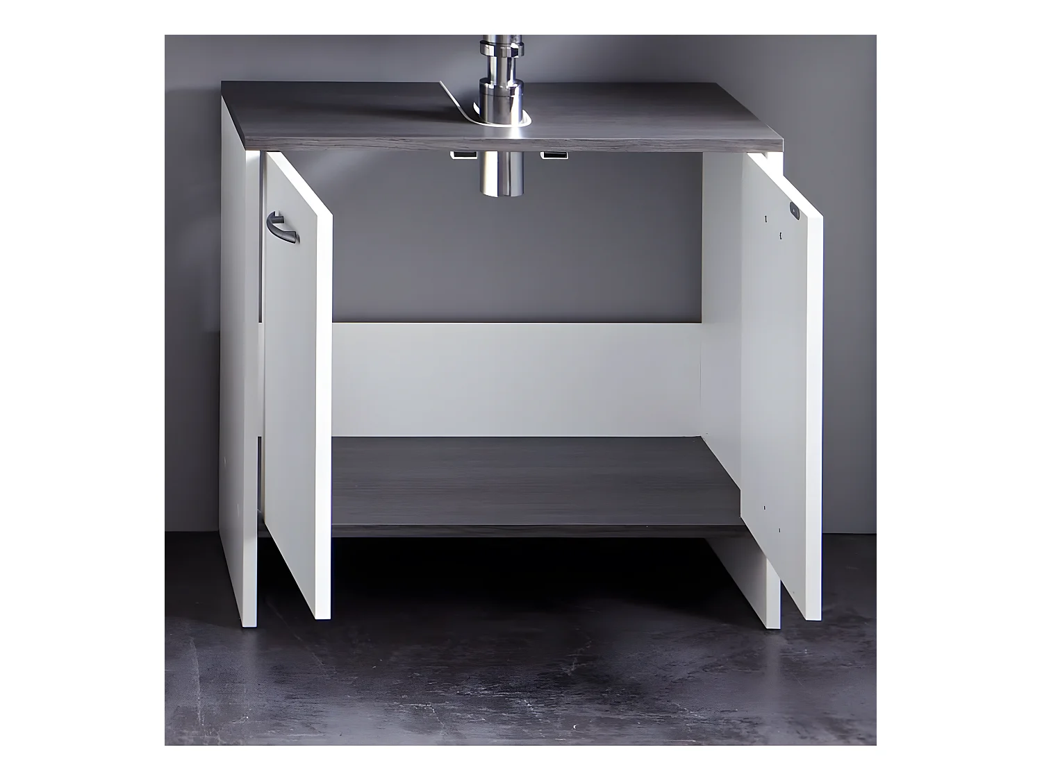 Meuble de vasque et 2 portes SanDiego Blanc et argenté fumé