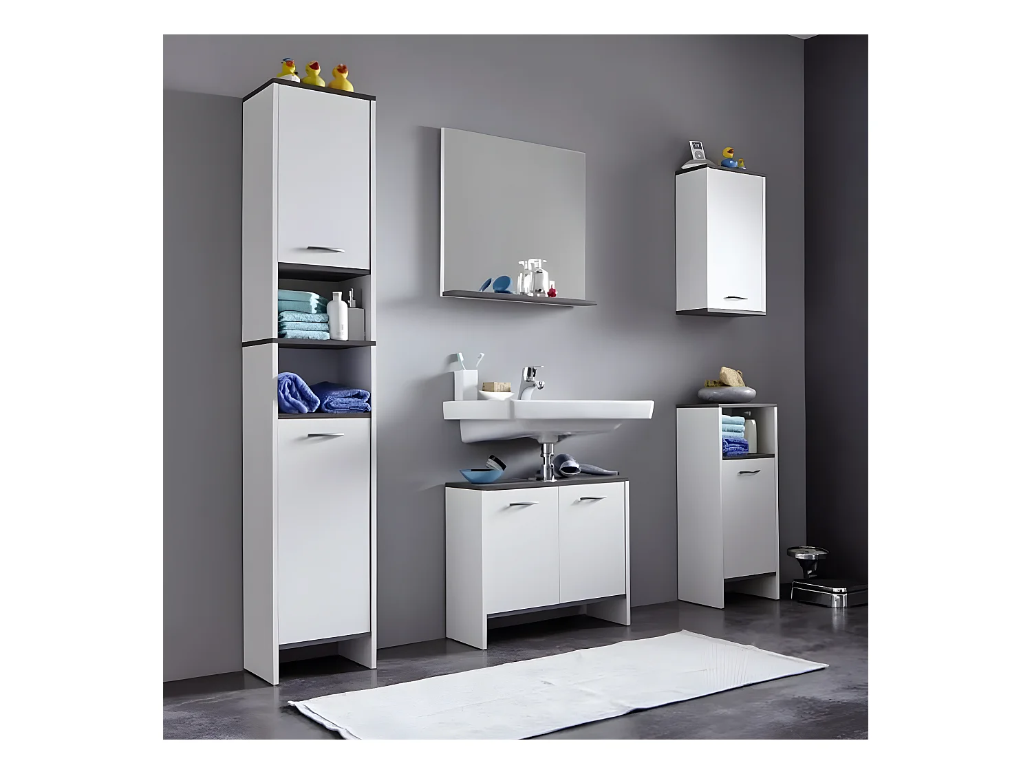 Meuble de vasque et 2 portes SanDiego Blanc et argenté fumé