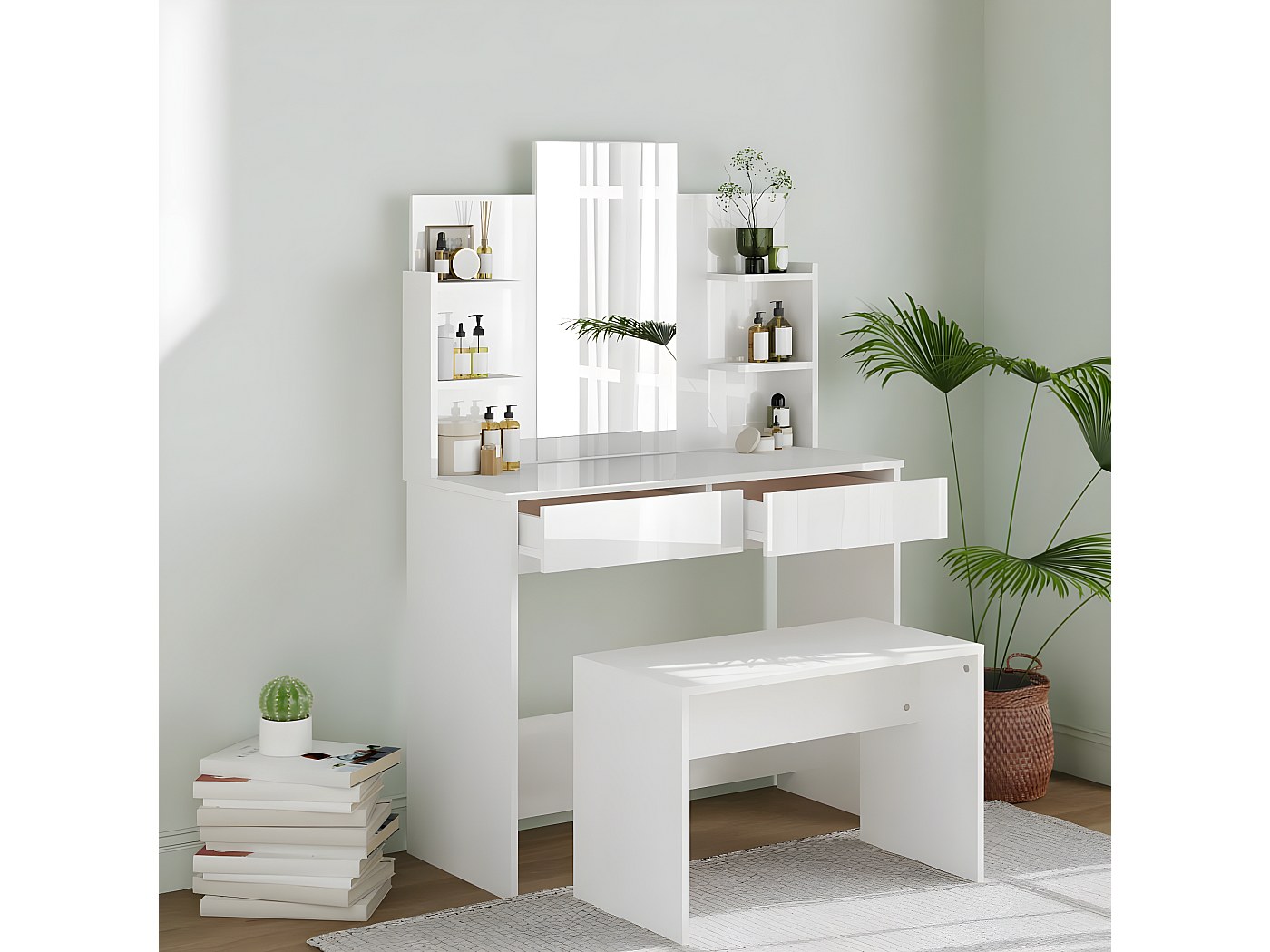 Ensemble Coiffeuse Noir – 74,5 X 40 X 141 Cm – Meuble Lavabo Avec Miroir