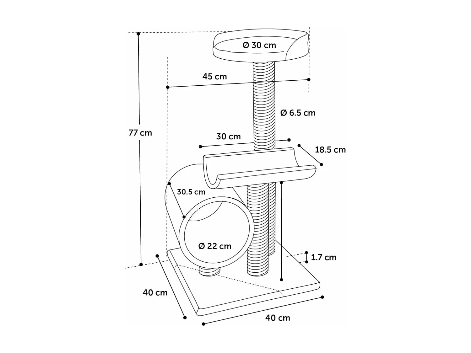 Árvore arranhadora para gatos Burt 40x40x77 cm cinzento