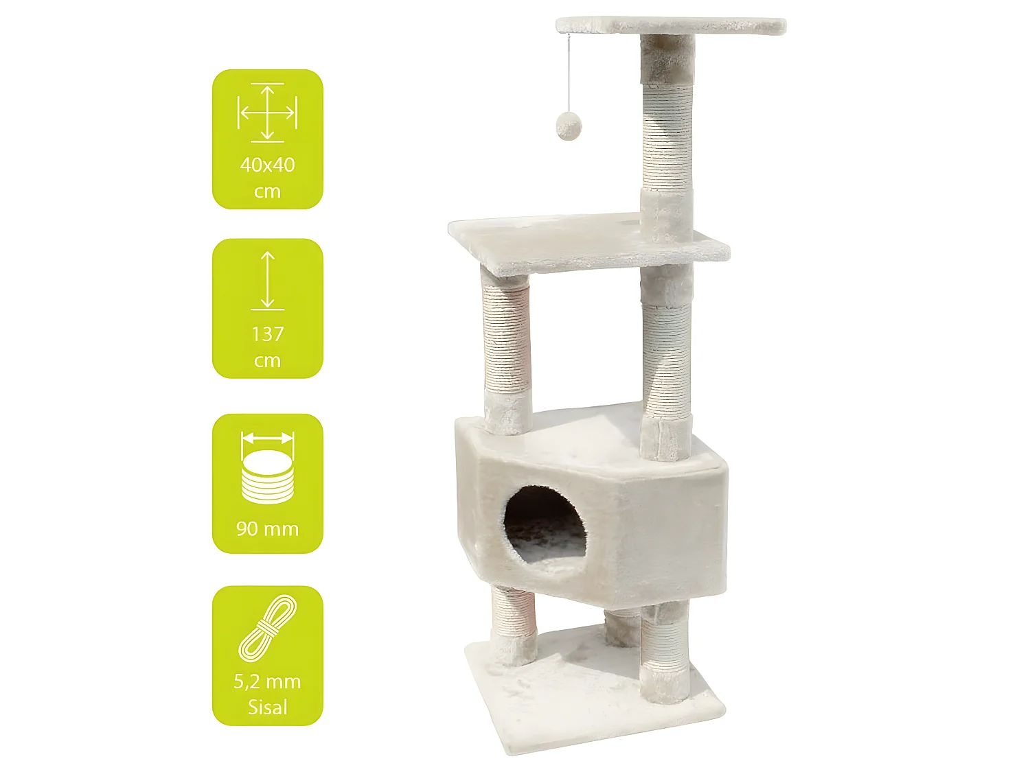 Arbre à chat classique Ioonaa 40x40x137 cm Crème