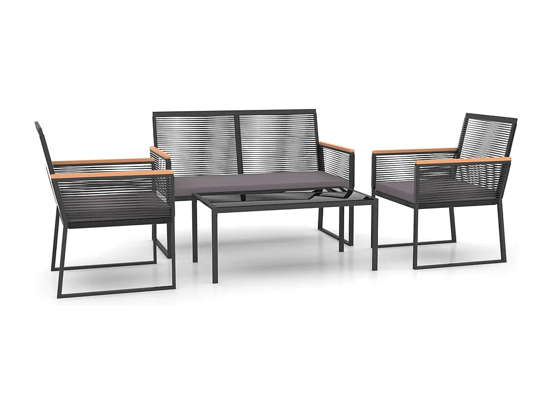 Salon de jardin 4 pcs avec coussins Noir Acier