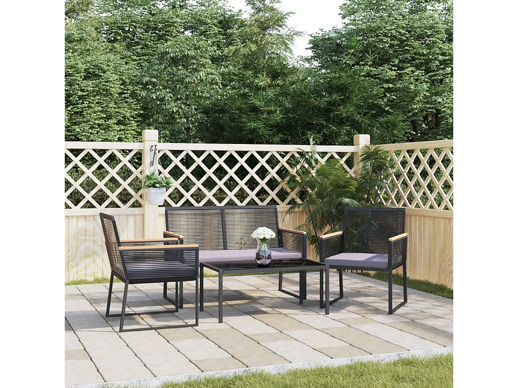 Salon de jardin 4 pcs avec coussins Noir Acier