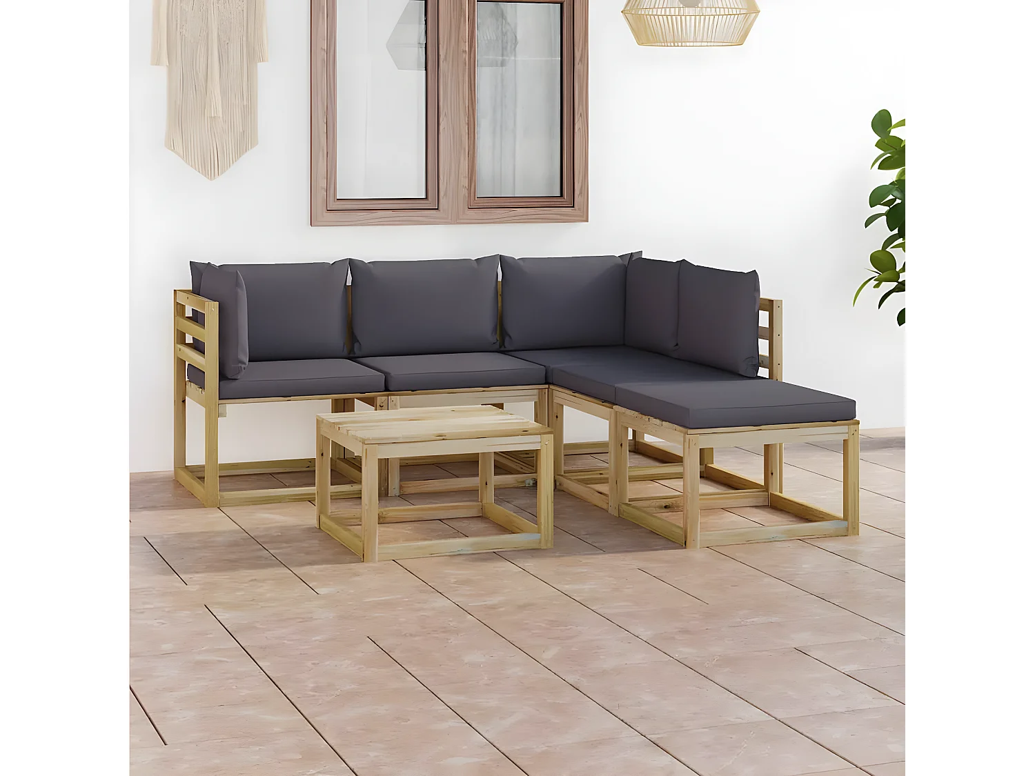 Salon de jardin 6 pcs avec coussins anthracite