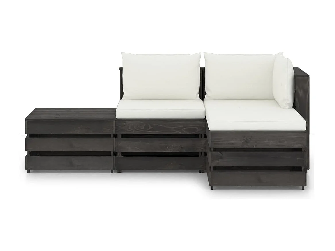 Salon de jardin 4 pcs avec coussins gris bois imprégné