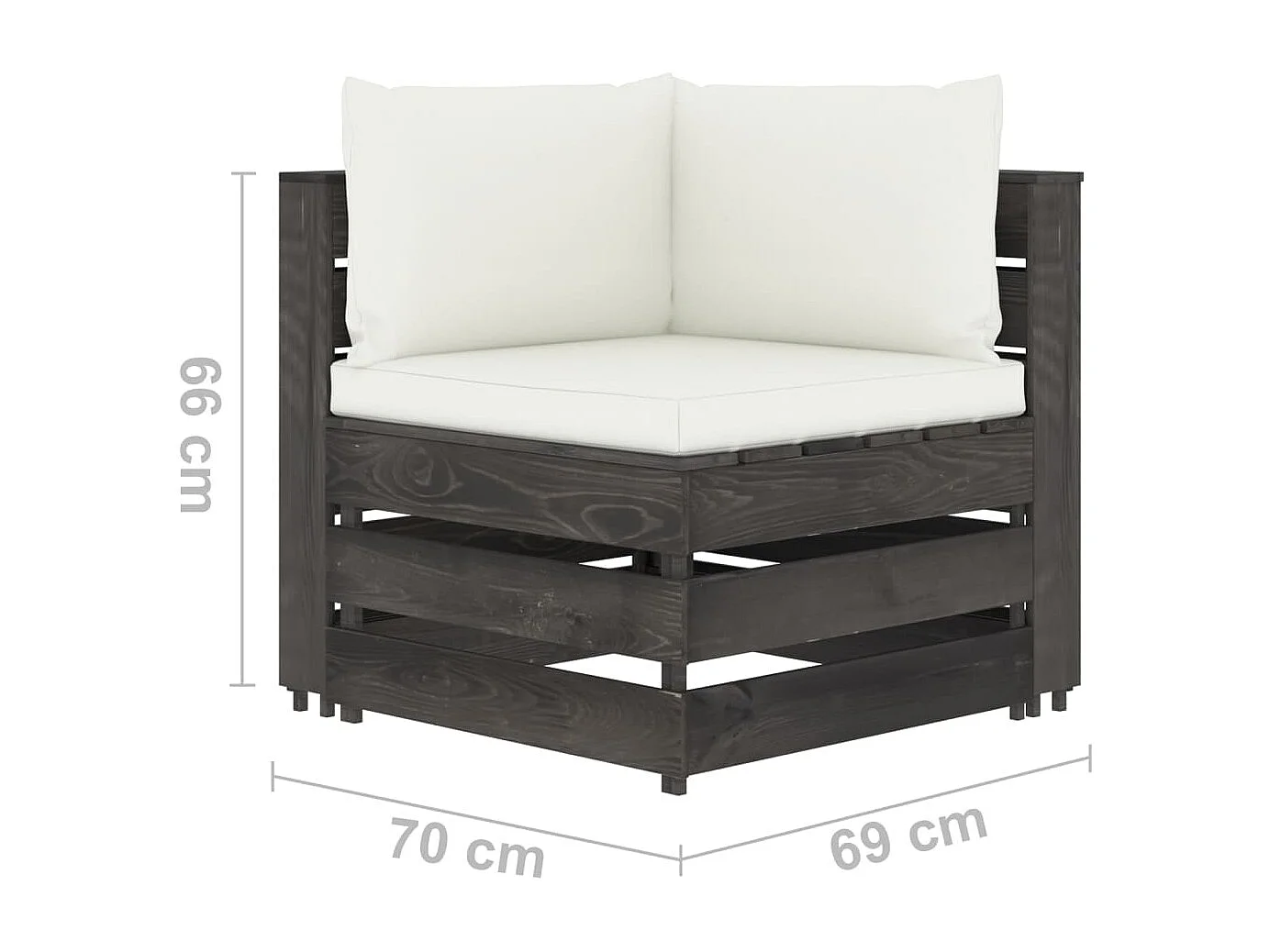 Salon de jardin 4 pcs avec coussins gris bois imprégné