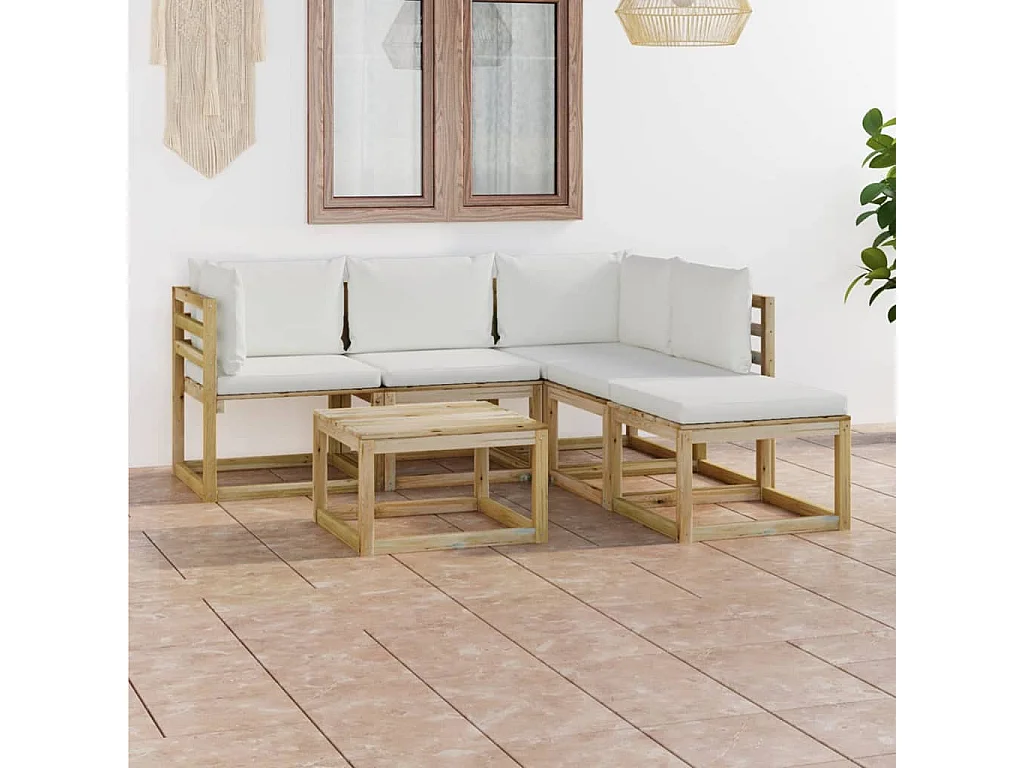 Salon de jardin 6 pcs avec coussins crème