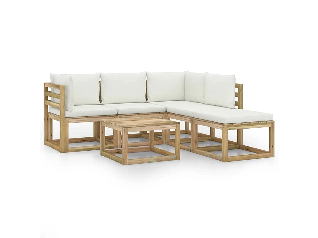 Salon de jardin 6 pcs avec coussins crème