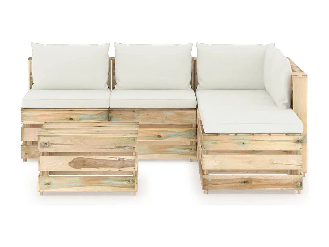 Set Salotto da Giardino con Cuscini 6 pz Legno Impregnato Verde