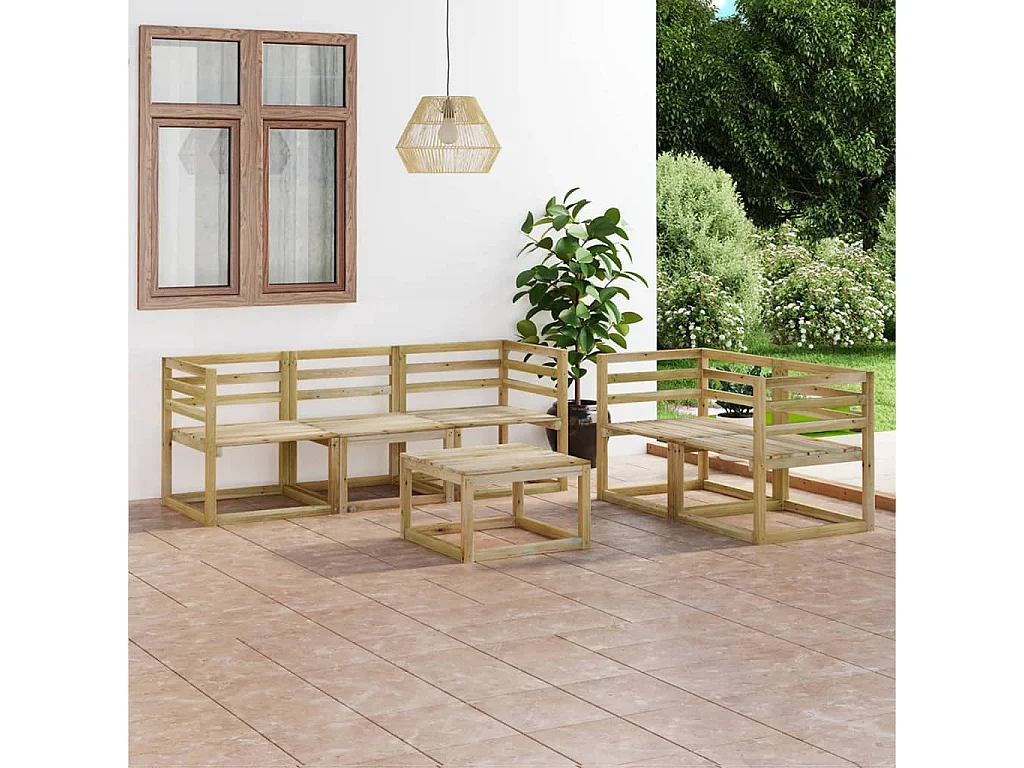 6 pcs conjunto lounge de jardim pinho impregnado verde