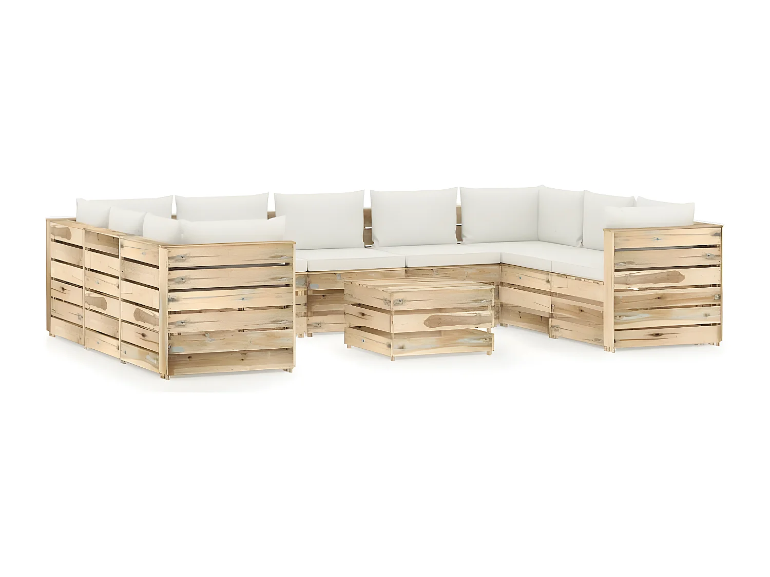 Salon de jardin 10 pcs avec coussins Bois imprégné de vert