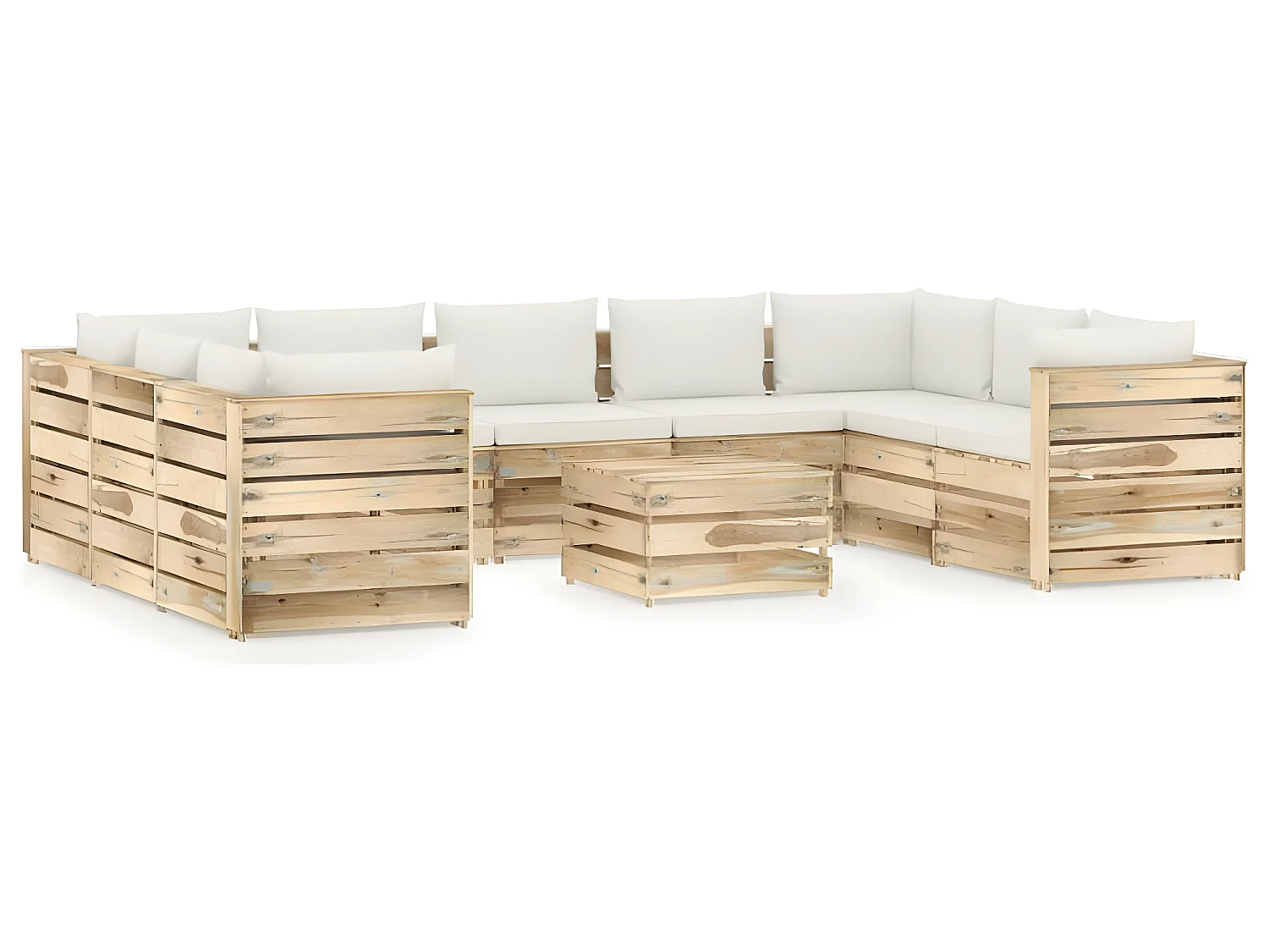 Salon de jardin 10 pcs avec coussins Bois imprégné de vert