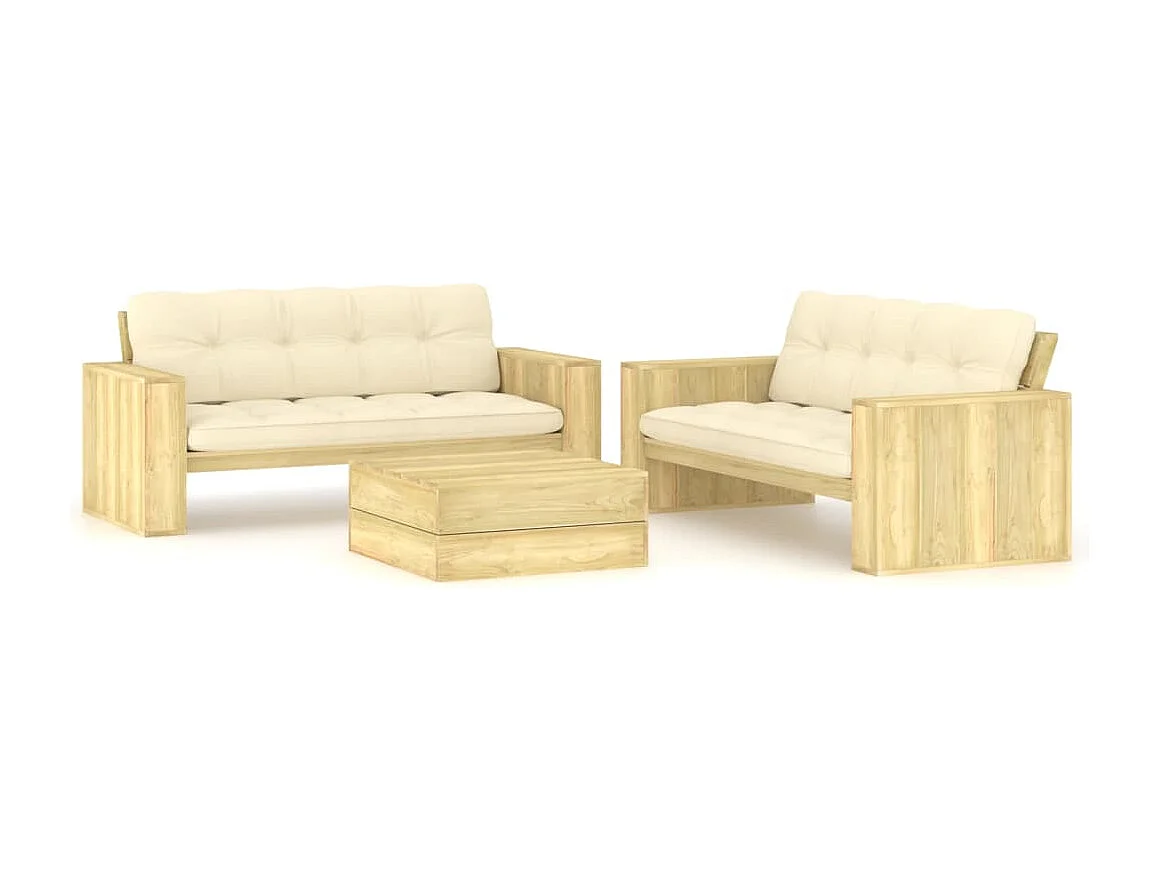 Komplet mebli ogrodowych 3-częściowy z impregnowanego drewna sosnowego z poduszkami - Wygodny i odporny na warunki atmosferyczne