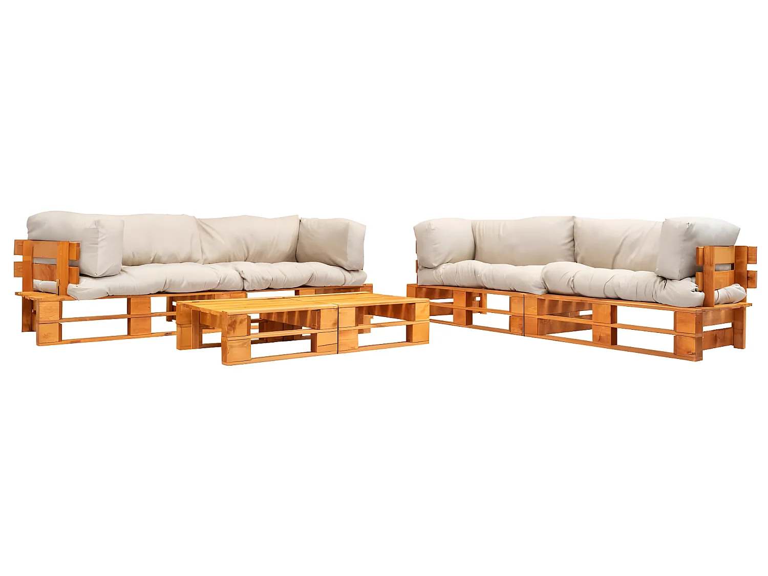 6-tlg. Paletten-Lounge-Set mit Kissen in Sandfarben Holz
