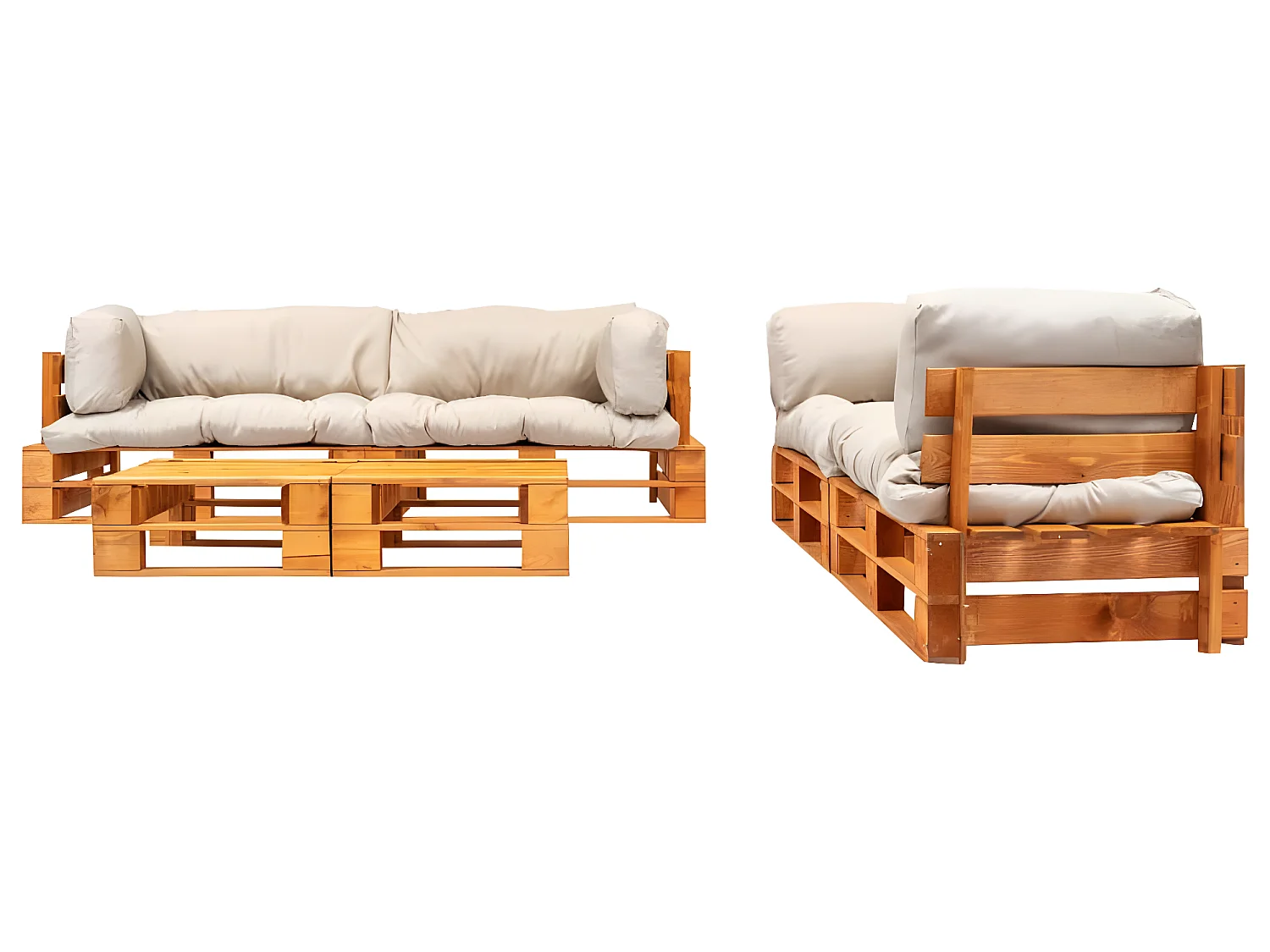 6-tlg. Paletten-Lounge-Set mit Kissen in Sandfarben Holz